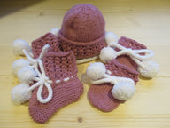 Baby Winter Lacy Top Beanie, Bootee, Mitten Set