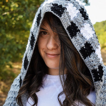 "Checkmate" pocket scarf with hood
