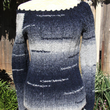 Ribbed Sweater with Wide Scoop Neck