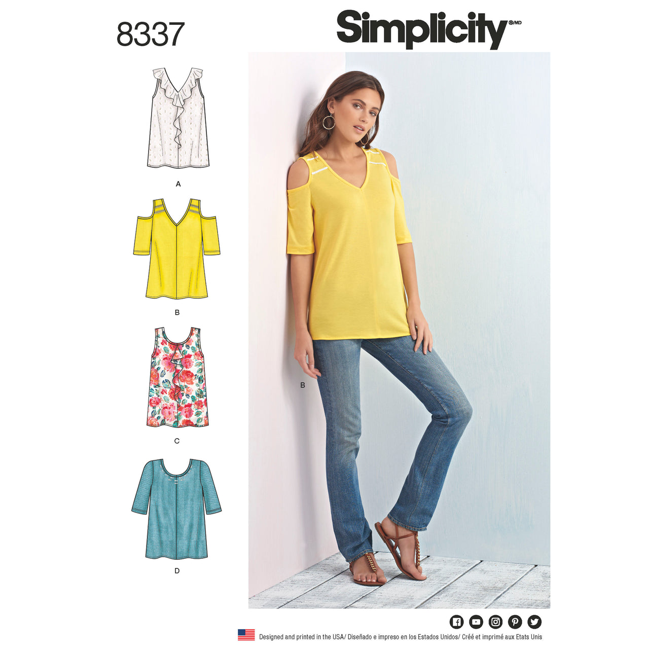 Simplicity Women's Knit Tops with Bodice and Sleeve Variations 8337 - Paper Pattern, Size A (XXS-XS-S-M-L-XL-XXL)