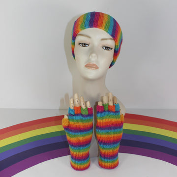 Rainbow 4ply Short Finger Gloves & Headband Circular