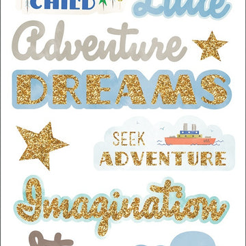 American Crafts Little Adventurer Thickers Stickers 5.5"X11" 35/Pkg - Boy Phrase & Icons/Chipboard