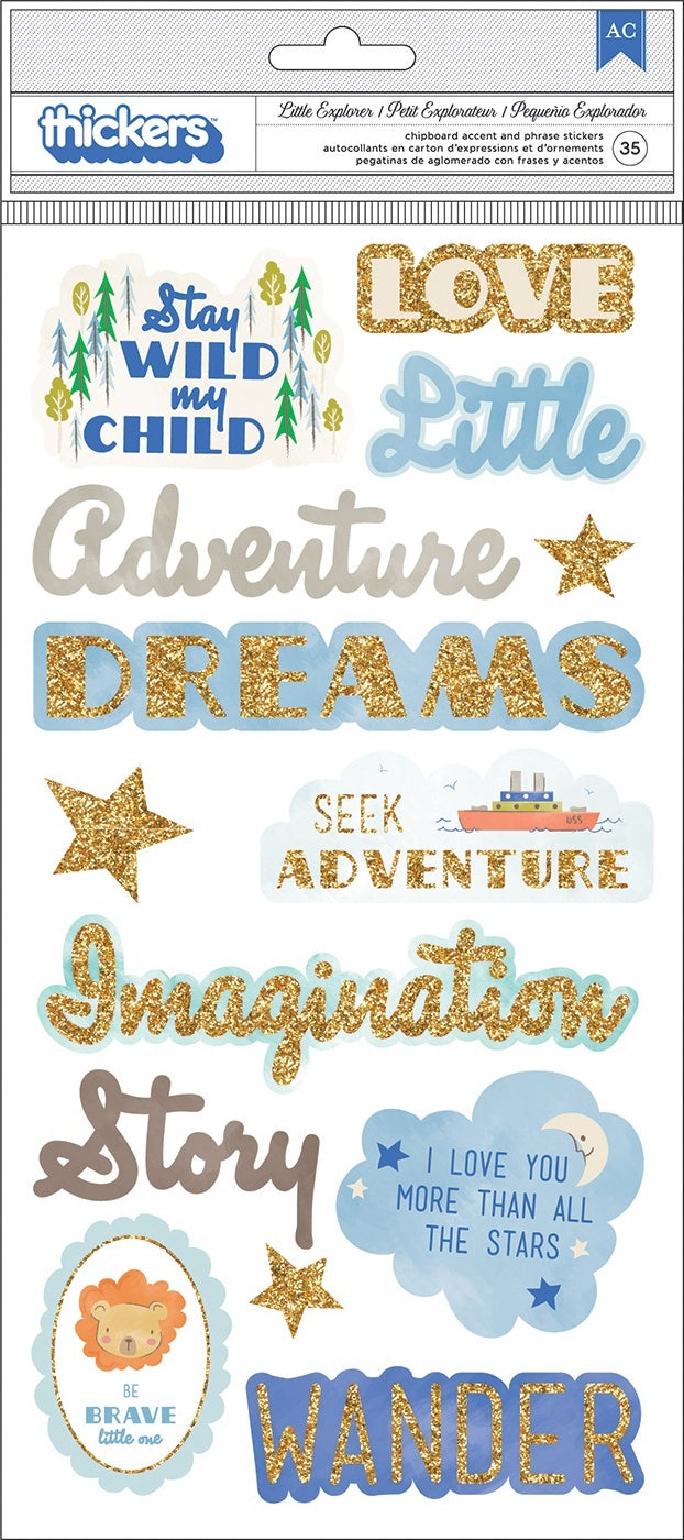 American Crafts Little Adventurer Thickers Stickers 5.5"X11" 35/Pkg - Boy Phrase & Icons/Chipboard