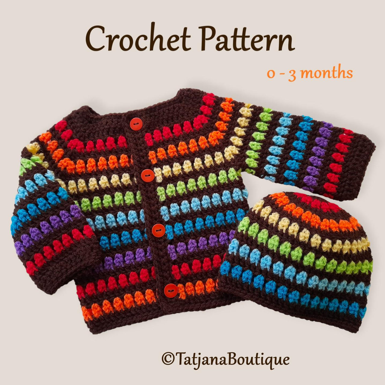 Rainbow Baby Hat and Cardigan.