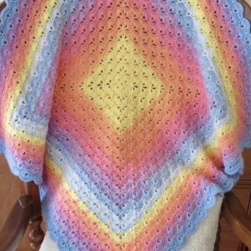 Gentle Rainbow Shell Stitch Lion Brand Baby Mandala Blanket
