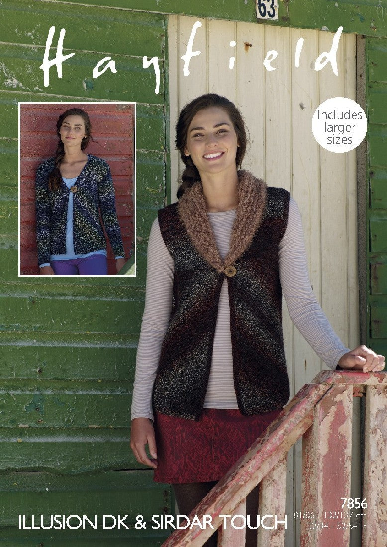 Waistcoat and Cardigan in Hayfield Illusion DK & Sirdar Touch - 7856- Downloadable PDF