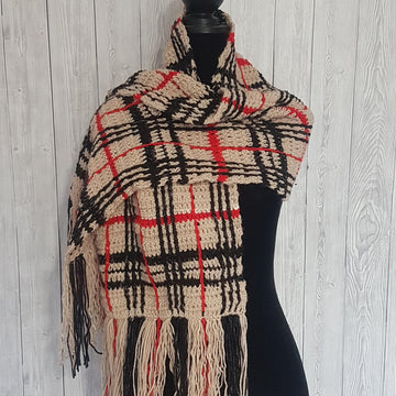 Crochet Tartan Plaid Shawl or Scarf