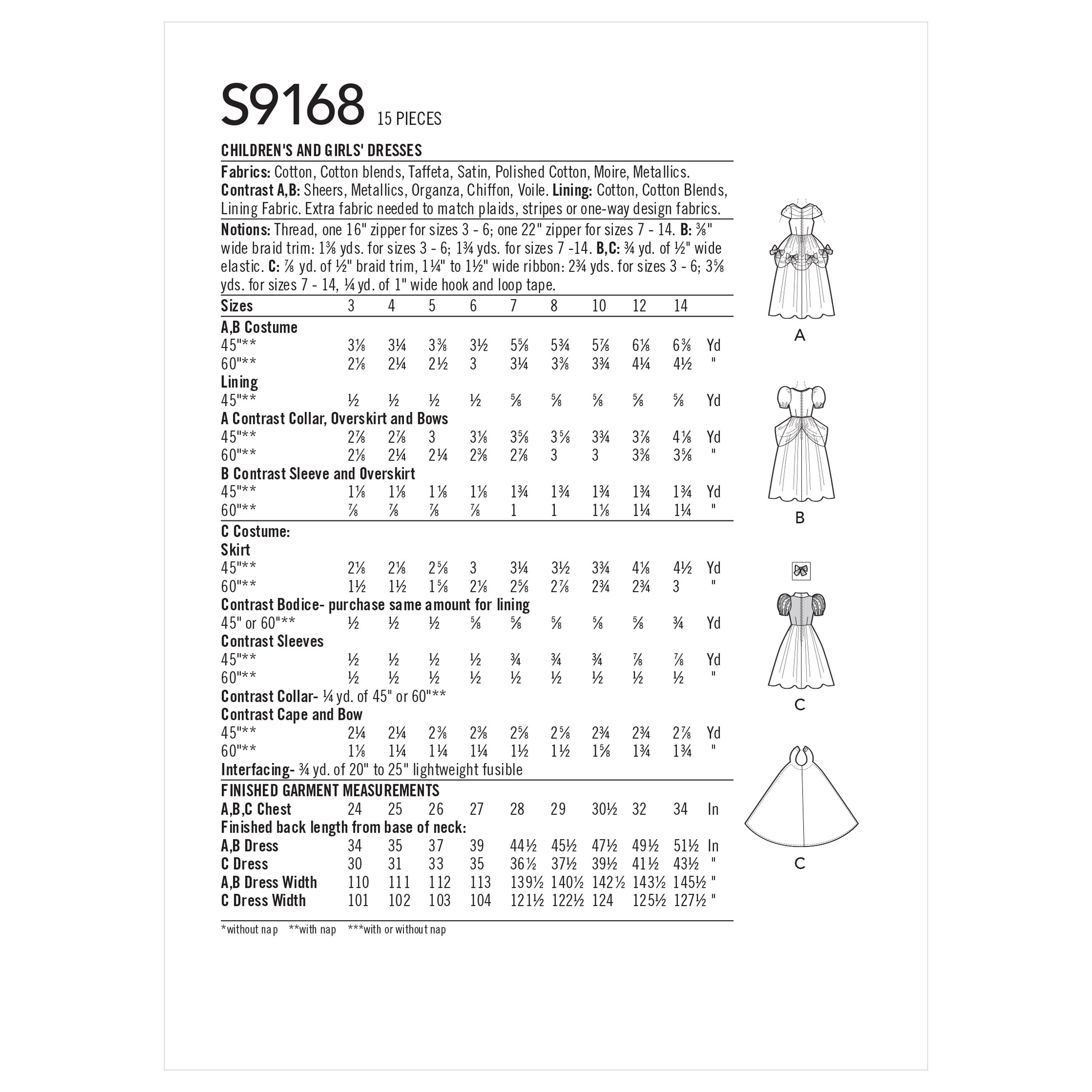 Simplicity Children's & Girls' Princess Costumes S9168 - Sewing Pattern