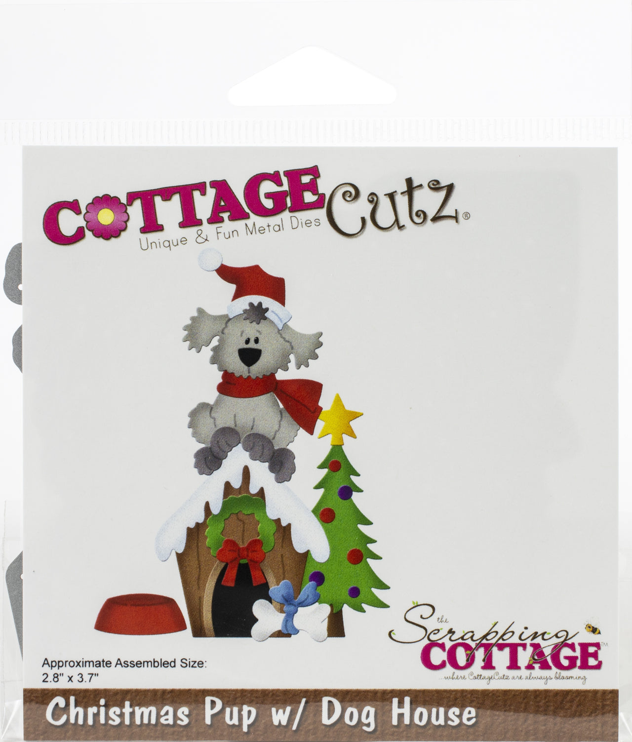 CottageCutz Dies - Christmas Pup W/Dog House, 2.8"X3.7"