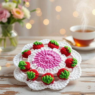 Crochet Strawberry Coaster Pattern PDF + Video Tutorial3