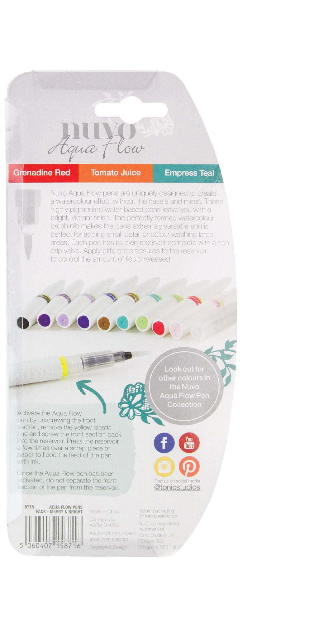 Tonic Studios Nuvo Aqua Flow Pens 3/Pkg - Merry & Bright