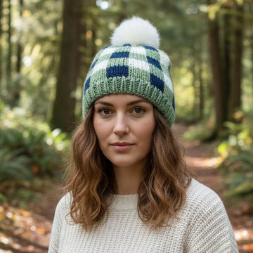 Knitting pattern plaid hat, adult and child #502