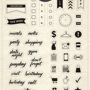 American Crafts Kelly Creates Acrylic Stamps - Planner Words & Icons