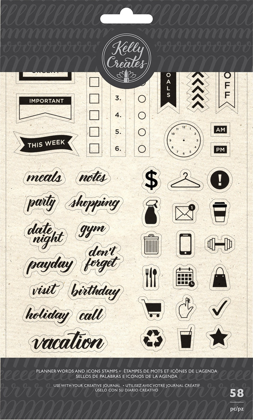 American Crafts Kelly Creates Acrylic Stamps - Planner Words & Icons