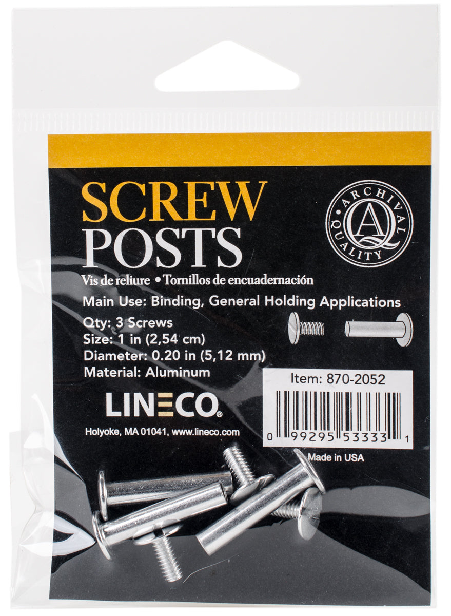 Lineco Bookbinding Aluminum Screw Posts 3/Pkg - 1"