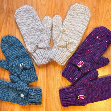 Snow Princess Girls and Adult Sequin Hat and Mitten Set with Bow Detail and iPhone Compatibility