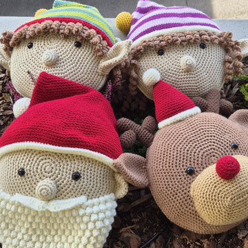 Christmas Pillow Cushion Crochet Amigurumi Santa Reindeer Rudolph Elf