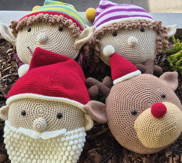Christmas Pillow Cushion Crochet Amigurumi Santa Reindeer Rudolph Elf