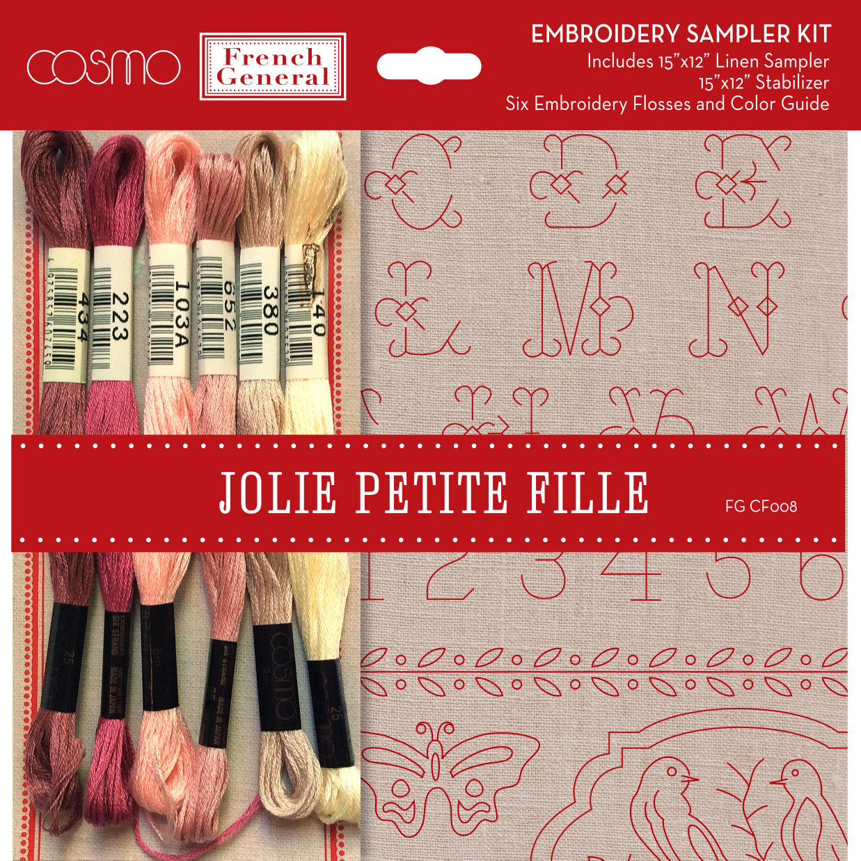 Moda Fabrics Jolie Petite Fille Printed Embroidery Kit - 15in x 12in