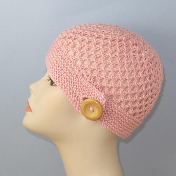 Button Up Lace Beanie Circular knitting pattern
