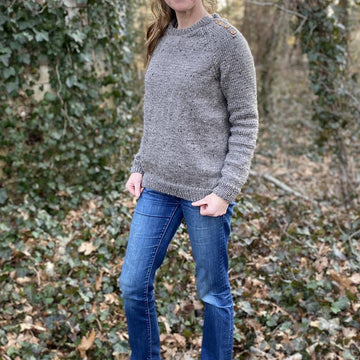 Button Shoulder Raglan Pullover Sweater