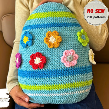 Easter Colorful Egg Pillow Stripes Flowers No Sew