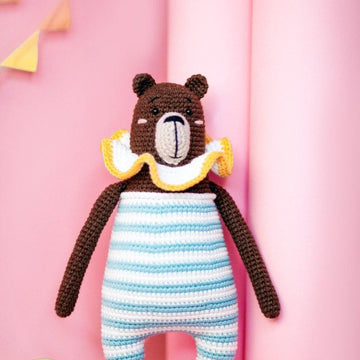Circus Bear Crochet Pattern PDF – Amigurumi Teddy in Striped Romper