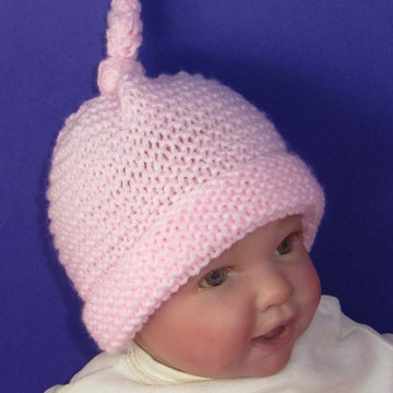 Baby Simple Garter StitchTopknot Beanie Hat