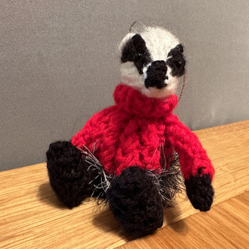 BADGER WEARING CABLE/CHRISTMAS JUMPER/HOODIE FERRERO ROCHER/LINDOR CHOCOLATE COVER/HANGING ORNAMENT