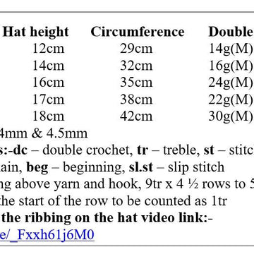 Baby Hat Crochet Pattern ( 5 Sizes ) # 503
