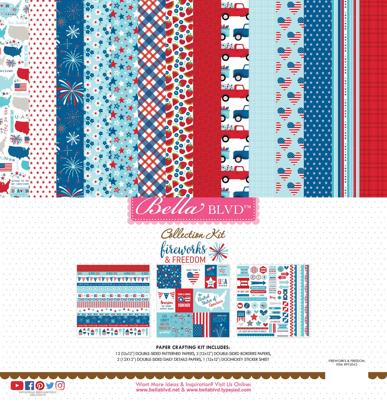 Doodlebug Bella Blvd Collection Kit 12"X12" - Fireworks & Freedom