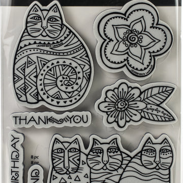 Stampendous Laurel Burch Cling Stamp W/Template - Feline Blooms