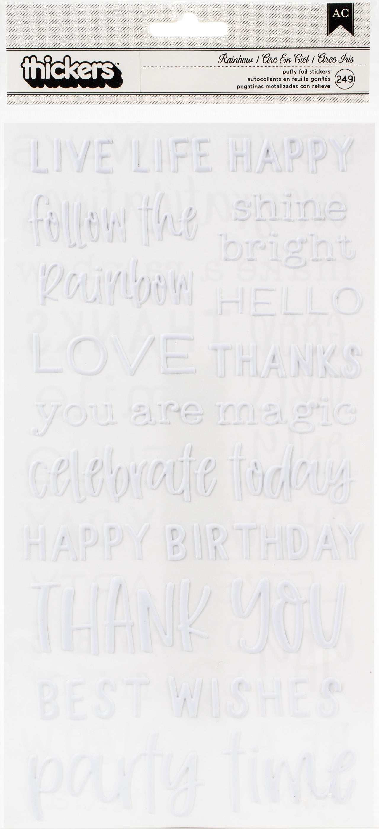 American Crafts Live Life Happy Thickers Stickers 5.5"X11" 249/Pkg - Phrase/Puffy