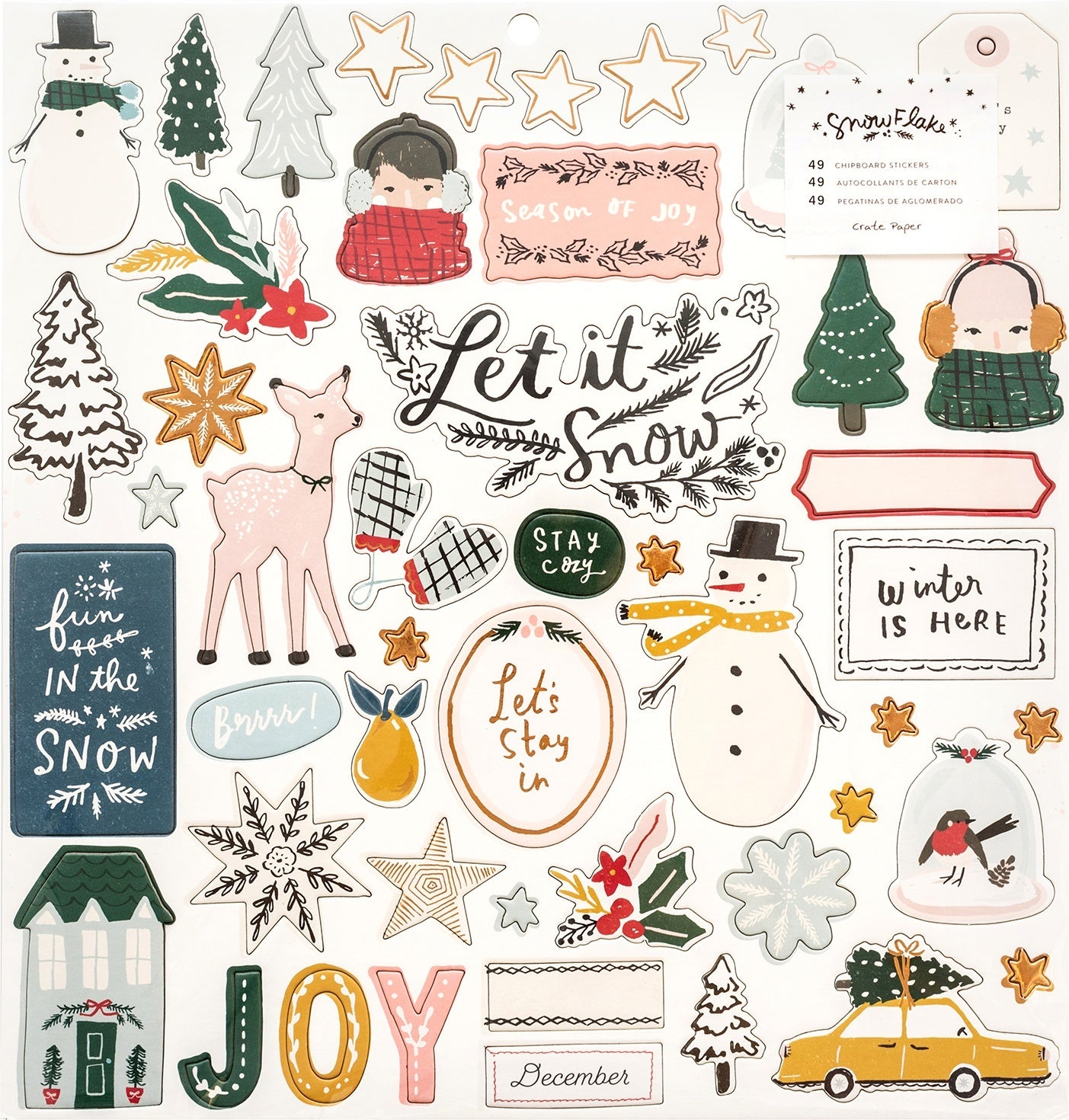 American Crafts Snowflake Chipboard Stickers 49/Pkg - W/Copper Foil Accents