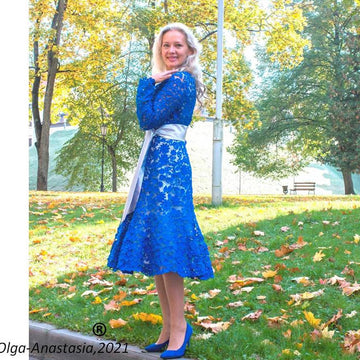 Lace blue crochet wedding dress