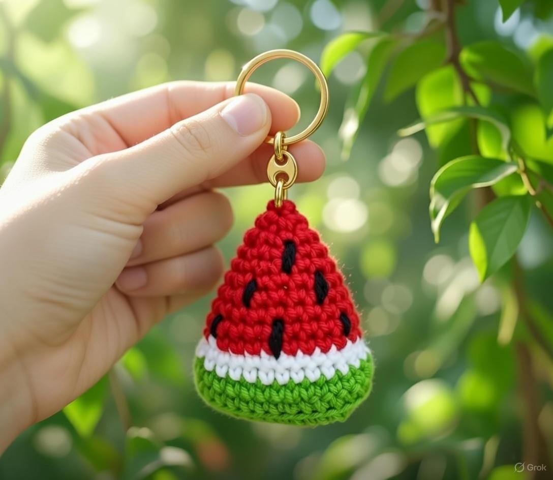 Watermelon Crochet Keychain Pattern PDF + Video Tutorial