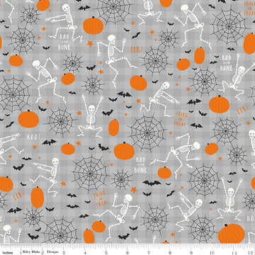 Riley Blake Bad to The Bone - Skeletons & Pumpkins (Gray)
