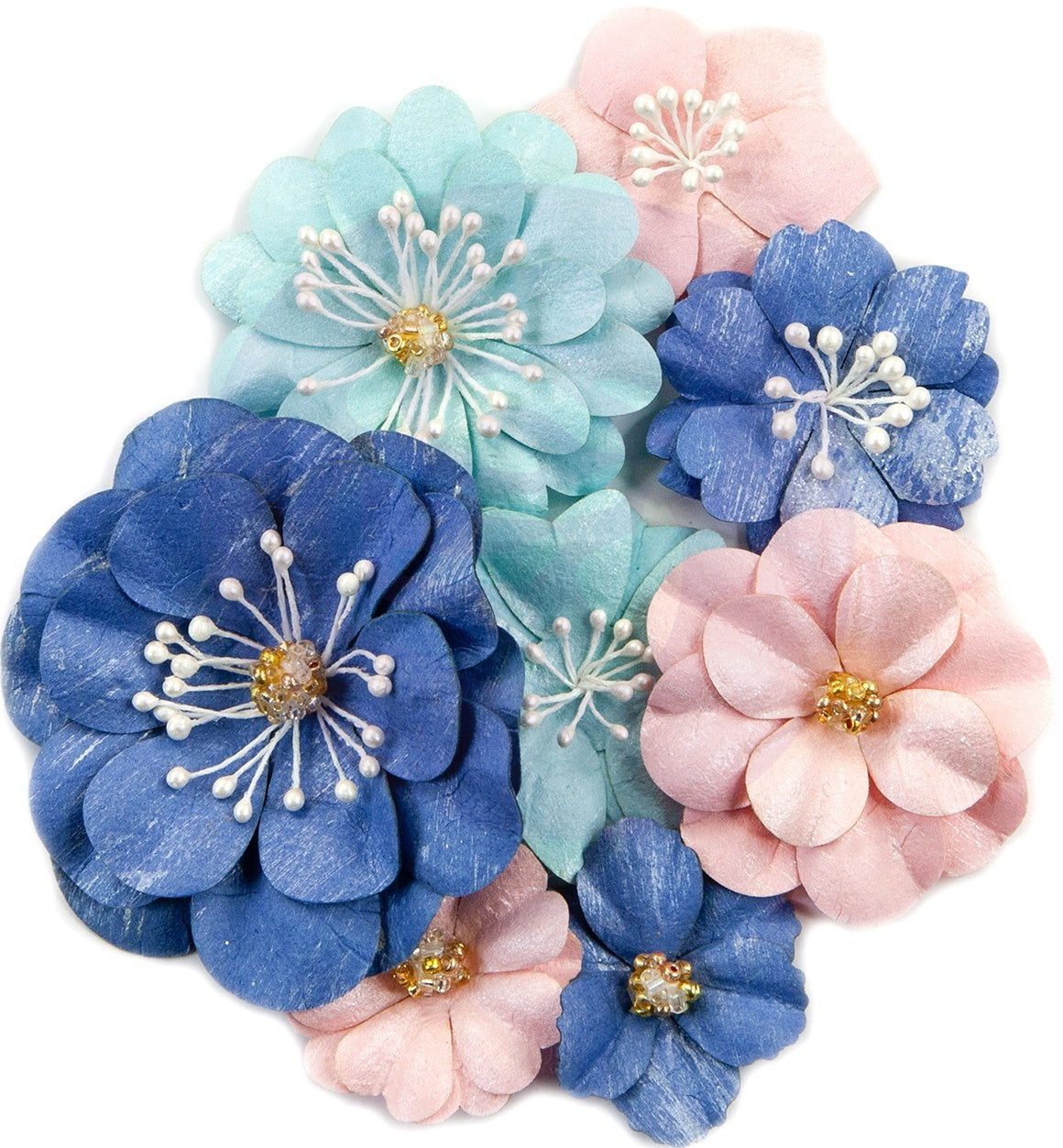 Prima Marketing Mulberry Paper Flowers - Manhattan/Golden Coast, 8/Pkg
