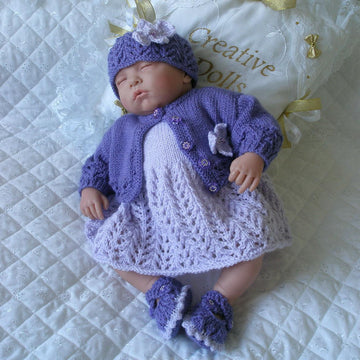 Knitting pattern Dolls 17-22", 0-3 Month Baby, Dress, Cardigan, Hat and Shoes