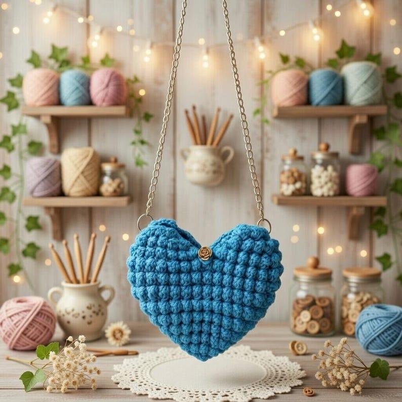 Crochet Heart Bag Pattern – Macrame Purse PDF + Video Tutorial