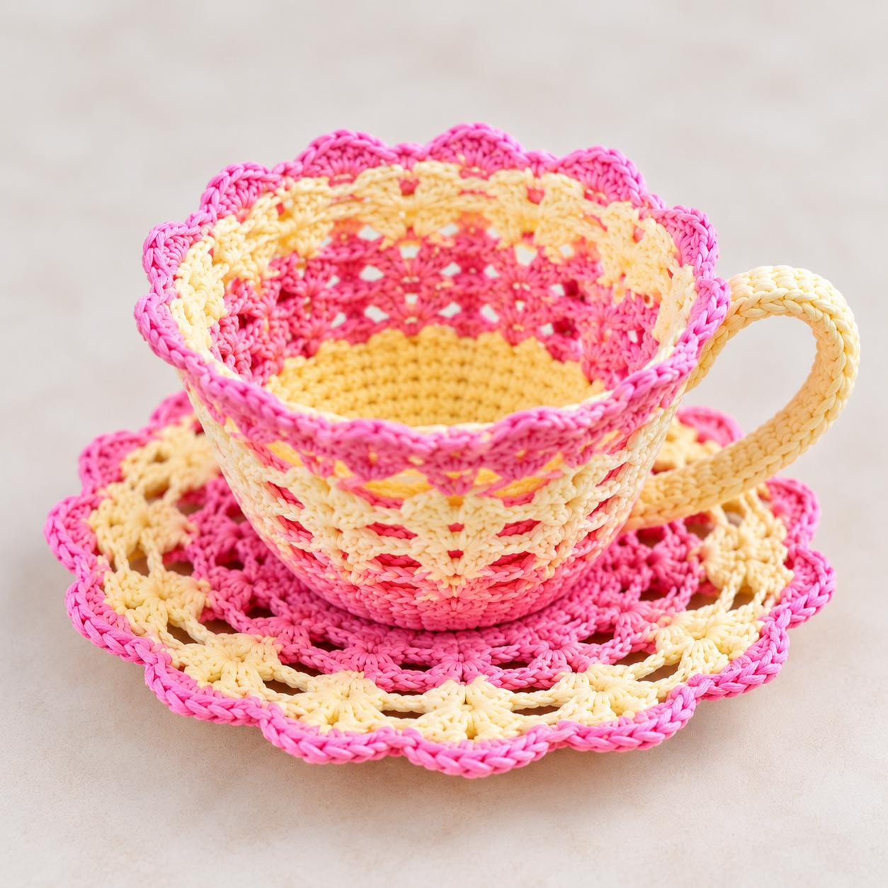 Crochet Tea Set Pattern – Teapot, Cups, Saucers & Doily PDF Pattern
