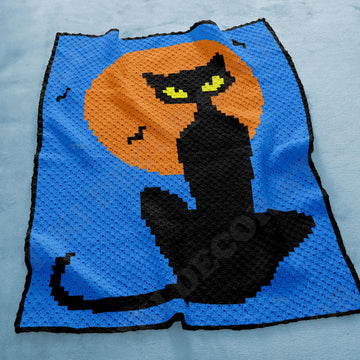 C2C Halloween Black Cat Orange Blanket Corner-to-Corner Crochet Pattern
