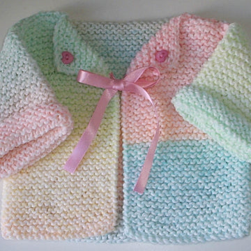 Easy beginner garter stitch DK knitting pattern all square / rectangle no shaping baby first jacket coat 0-3 months