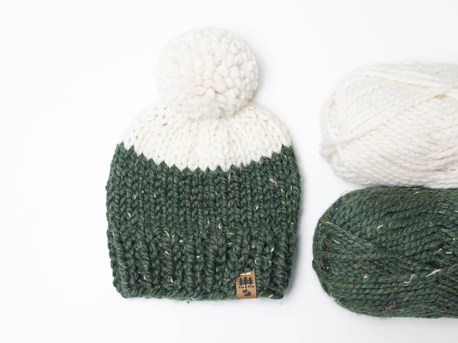 Color Block Chunky Hat Toque Pompom Winter