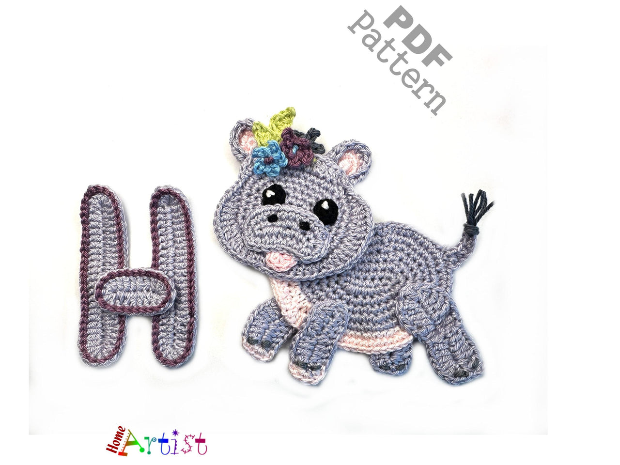 Crochet Animal Alphabet H Hippo pattern