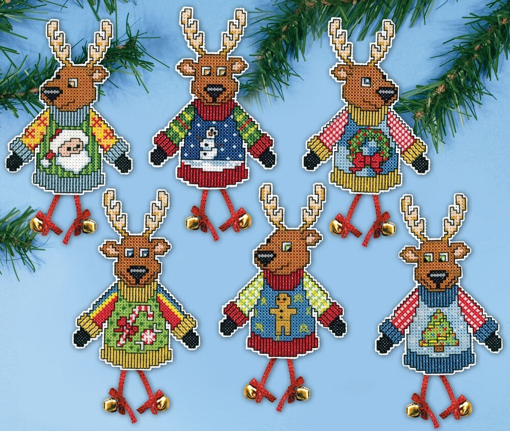 Design Works Christmas Jumper Deer Ornaments Cross Stitch Kit - 5cm x 10cm