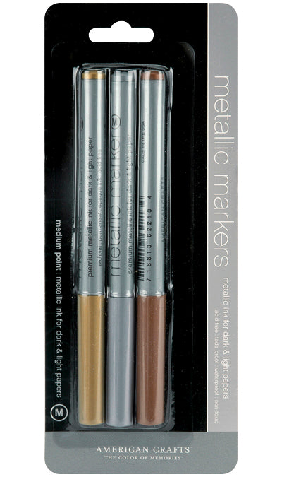 American Crafts Metallic Markers Medium Point 3/Pkg - Gold, Silver & Copper