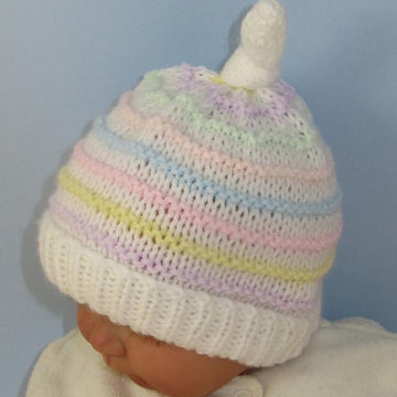 Baby Candy Stripe Topknot Beanie Hat