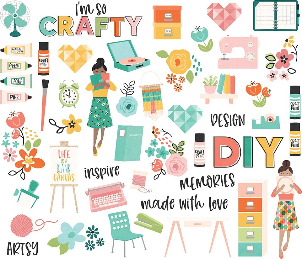 Simple Stories Hey, Crafty Girl Bits & Pieces Die-Cuts 51/Pkg - 613180