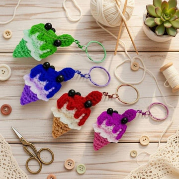 Amigurumi Ice Cream Keychain Pattern | PDF Photo & Video Tutorial | Easy Crochet Keyring